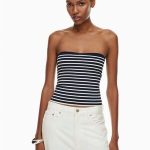 Wilfred Navy and White Striped Crop Top